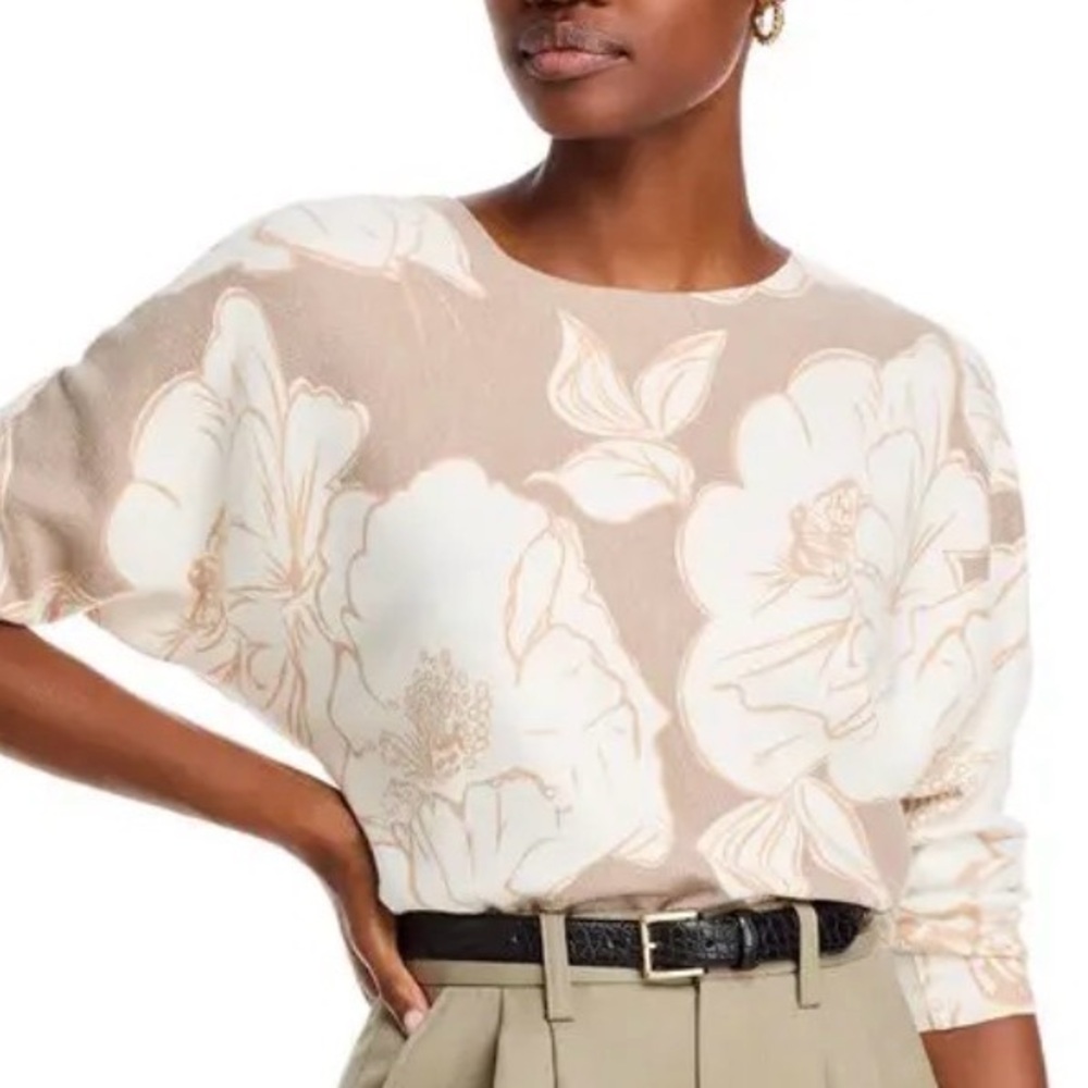 NEW Designer Sioni Scoop Neck Floral Print Dolman Sleeve Sweater L